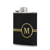 Elegant goud Gepersonaliseerd monogram op zwart Heupfles (Links)