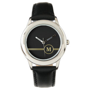 Elegant goud Gepersonaliseerd monogram op zwart Horloge