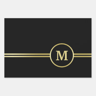 Elegant goud Gepersonaliseerd monogram op zwart Inpakpapier Vel