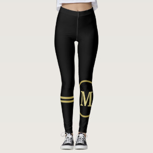 Elegant goud Gepersonaliseerd monogram op zwart Leggings