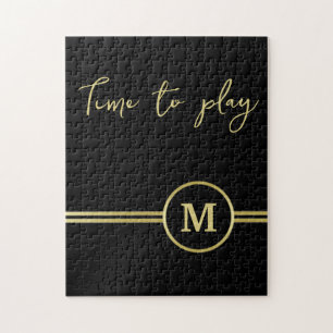 Elegant goud Gepersonaliseerd monogram op zwart Legpuzzel
