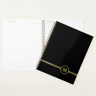 Elegant goud Gepersonaliseerd monogram op zwart Planner