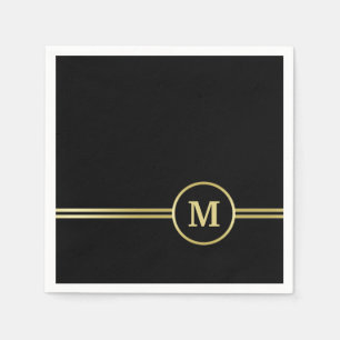 Elegant goud Gepersonaliseerd monogram op zwart Servet
