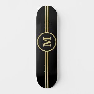 Elegant goud Gepersonaliseerd monogram op zwart Skateboard
