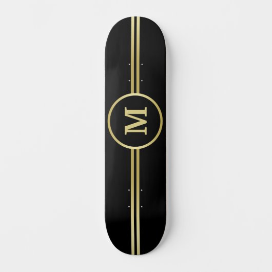Elegant goud Gepersonaliseerd monogram op zwart Skateboard (Voorkant)