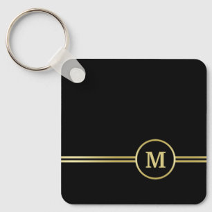 Elegant goud Gepersonaliseerd monogram op zwart Sleutelhanger