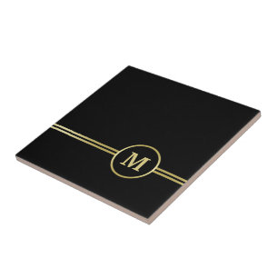 Elegant goud Gepersonaliseerd monogram op zwart Tegeltje