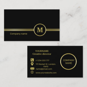 Elegant goud Gepersonaliseerd monogram op zwart Visitekaartje