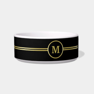 Elegant goud Gepersonaliseerd monogram op zwart Voerbakje