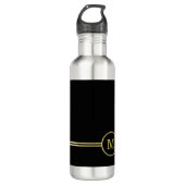 Elegant goud Gepersonaliseerd monogram op zwart Waterfles (Voorkant)
