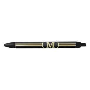 Elegant goud Gepersonaliseerd monogram op zwart Zwarte Inkt Pen