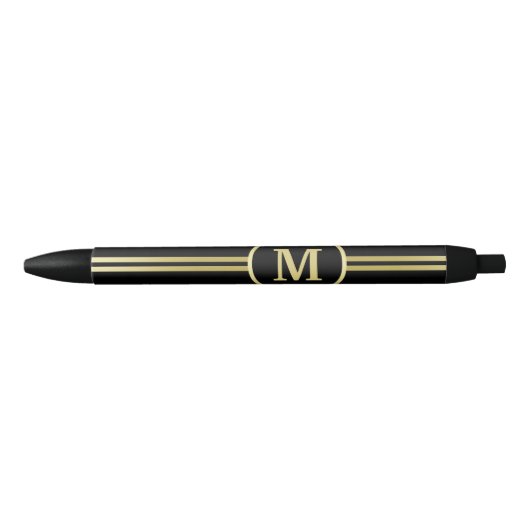 Elegant goud Gepersonaliseerd monogram op zwart Zwarte Inkt Pen (Voorkant)