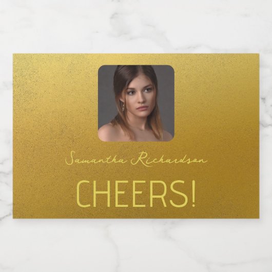 Elegant Goud Gepersonaliseerde Foto Naam Script Mi Sparkling Wijnetiket (Enkel label)