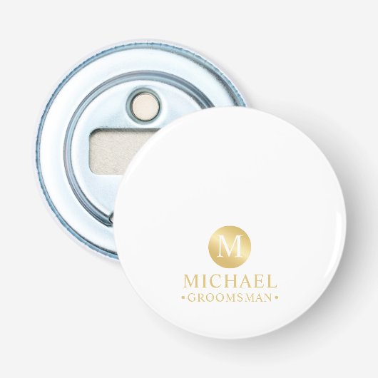 Elegant Goud Gepersonaliseerde Groomsmen Button Flesopener (Voorkant)
