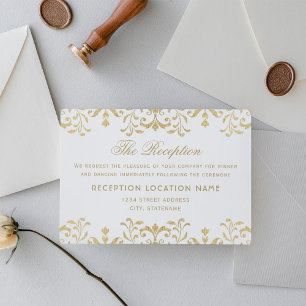 Elegant Goud Glamour Bruiloft Receptie Informatiekaartje