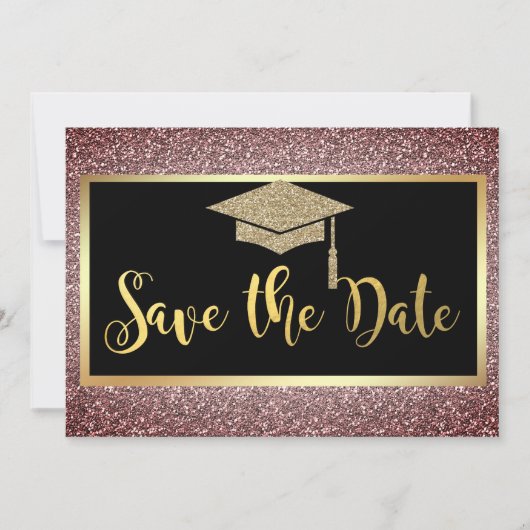 Elegant Goud Glitter Afstuderen Bruin Save The Date (Voorkant)