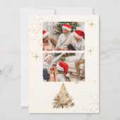 Elegant Goud Glitter Bloemen 3 Foto Kerstmis Feestdagenkaart (Achterkant)