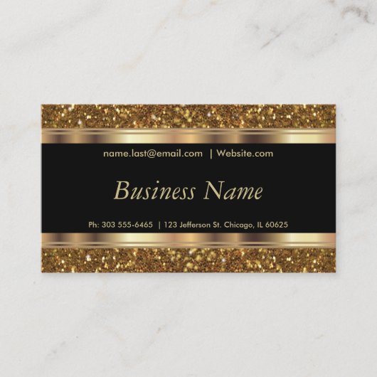 Elegant Goud Glitter en Zwart Visitekaartje (Voorkant)