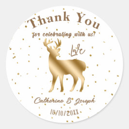 Elegant Goud & Glitter Herten Dank u Bruiloft Ronde Sticker
