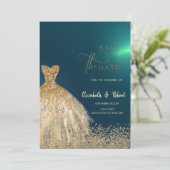 Elegant Goud Glitter Jurk Groen Save The Date (Staand voorkant)