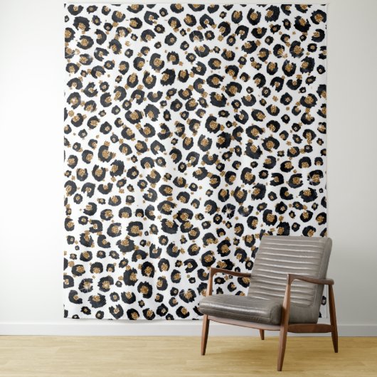 Elegant goud glitter luipaard patroon wandkleed (In situ)