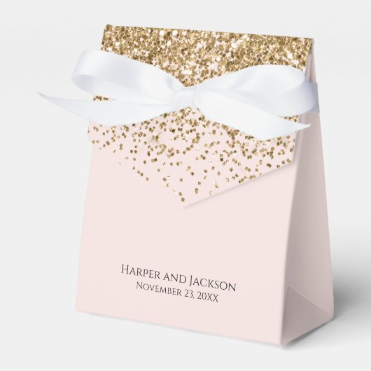 Elegant Goud Glitter Roze Bruiloft Favor Box Bedankdoosjes (Voorkant Zijde)