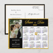 Elegant Goud Glitter Script Photo Save the Date Aankondigingskaart (Voorkant / Achterkant)