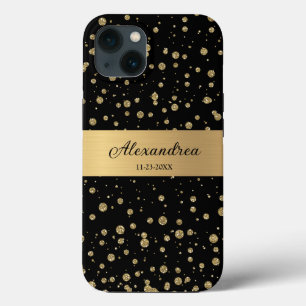 Elegant Goud Glitter Sparkle Black Personaliseer iPhone 13 Hoesje