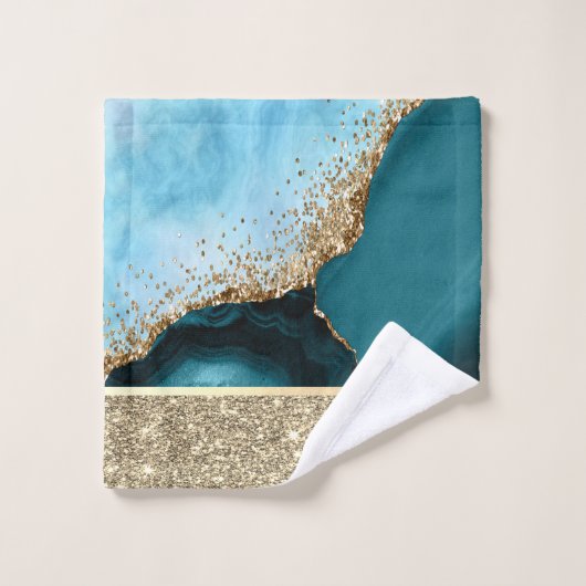 Elegant Goud Glitter Turquoise Marmer Bad Handdoek (Wasdoekje)