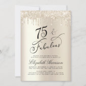 Elegant Goud Glitter Virtual 75e Verjaardagsfeest Kaart (Voorkant)