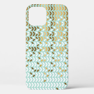 Elegant Goud Groen Bladpatroon iPhone 12 Hoesje