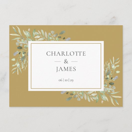 Elegant Goud Groen Bruiloft Details Informatie Informatiekaartje (Achterkant)