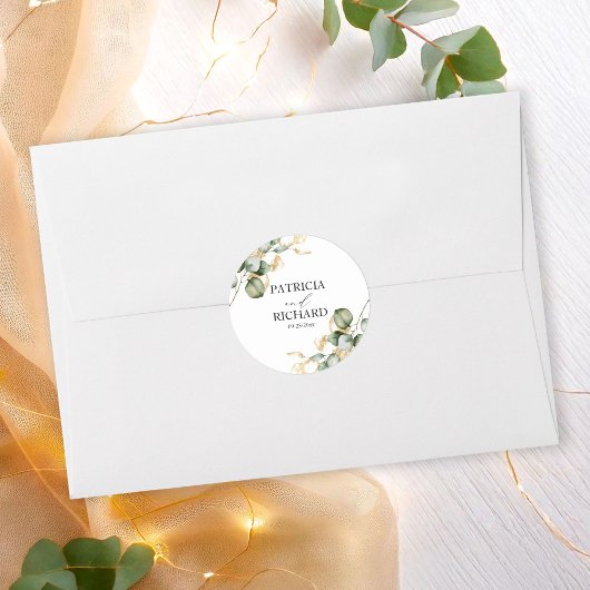 Elegant Goud Groen Bruiloft Ronde Sticker