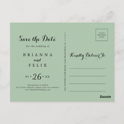 Elegant Goud Groen Horizontaal Save the Date Briefkaart (Achterkant)