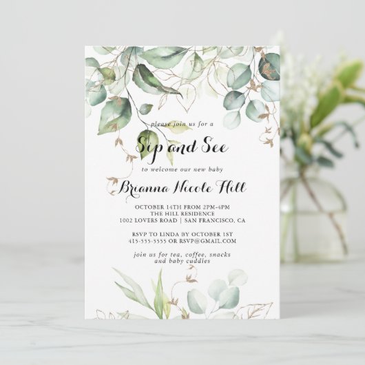 Elegant Goud Groen Kalligrafie Snip en zie Kaart (Staand voorkant)