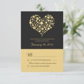 Elegant Goud Hart Stoffig Zwart Bruiloft RSVP (Staand voorkant)