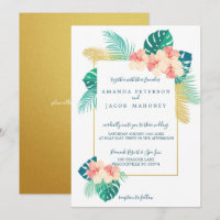 Elegant Goud Hawaïaanse Hibiscus Bruiloft Uitnodig