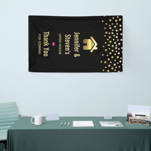 Elegant Goud Huis Symbool Housewarming Open Huis Spandoek (Beurs)