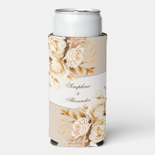Elegant Goud & Ivoor Bloemen Bruiloft (Seltzer Voorkant)