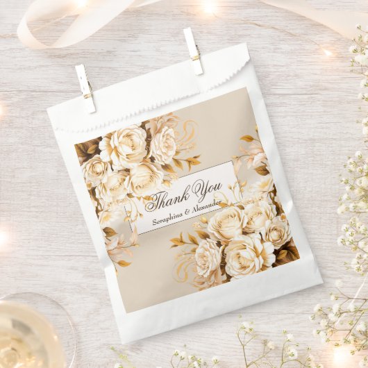 Elegant Goud & Ivoor Bloemen Bruiloft Dank u Bedankzakje (Geknipt)