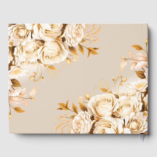 Elegant Goud & Ivoor Bloemen Bruiloft Gastenboek (Achterkant)