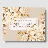 Elegant Goud & Ivoor Bloemen Bruiloft Gastenboek (Voorkant)