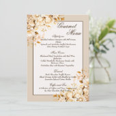 Elegant Goud & Ivoor Bloemen Bruiloft Gourmet Menu (Staand voorkant)