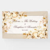 Elegant Goud & Ivoor Bloemen Bruiloft Welkom Spandoek (Horizontaal)