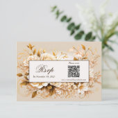 Elegant Goud & Ivoor Bloemen QR Code RSVP Kaart (Staand voorkant)