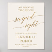 Elegant Goud Ivoor Swiped Rechts Bruiloft Welkom Poster (Voorkant)