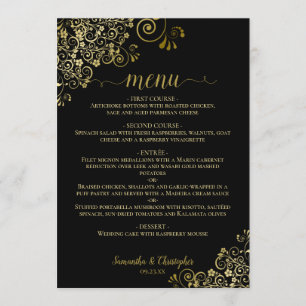Elegant Goud Kant Frills op Classy Zwart Bruiloft Menu