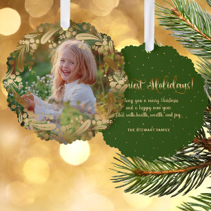 Elegant Goud Kerstmis Botanische krans Foto Ornament Kaart