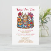 Elegant Goud Kleurrijke Bloemen Theepot Vrijgezell Kaart (Staand voorkant)