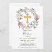 Elegant Goud Kruis Doop Bloemen Kaart (Voorkant / Achterkant)